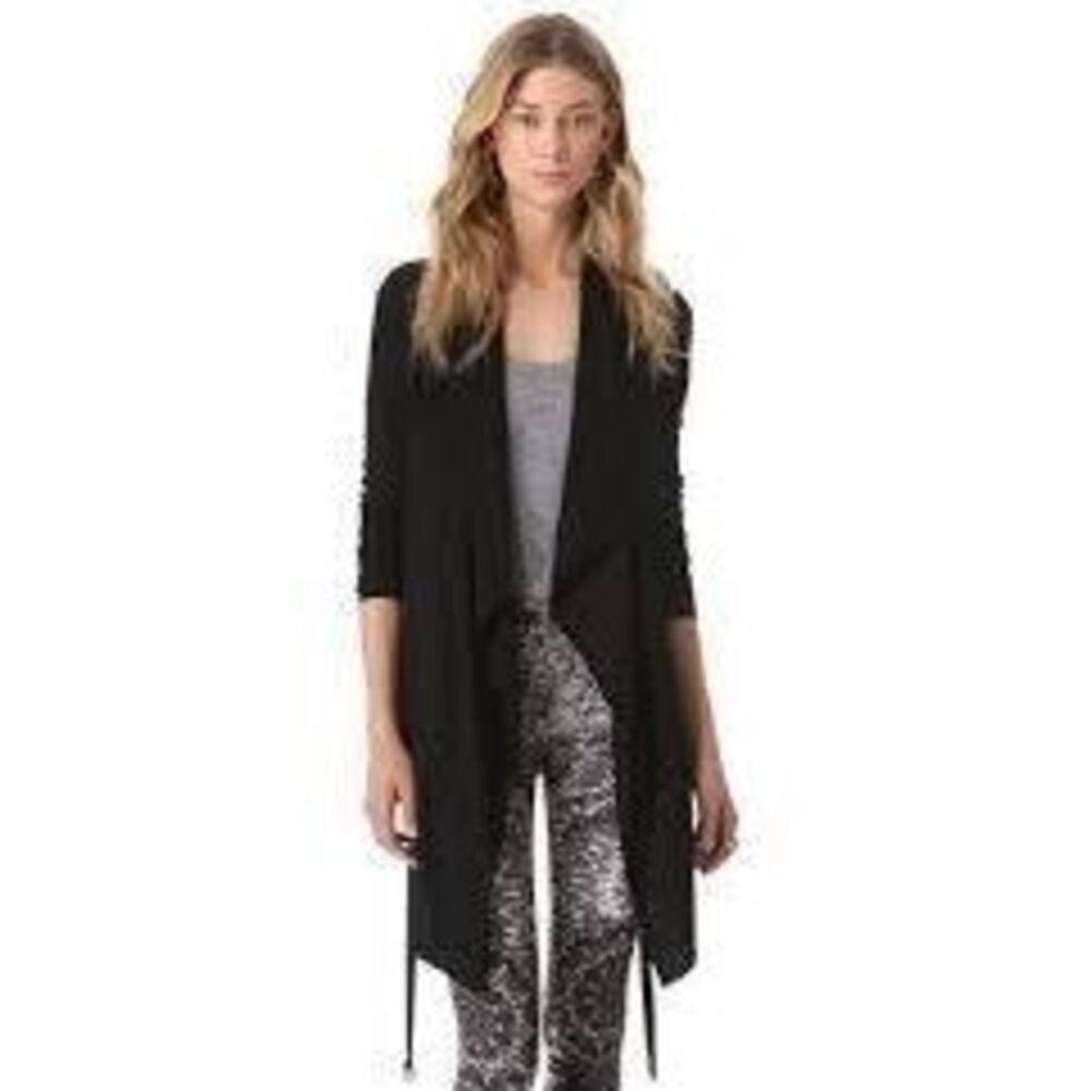 Helmut Lang Black Draped Cardigan Open Front Sheer Lightweight Minimalist Modal